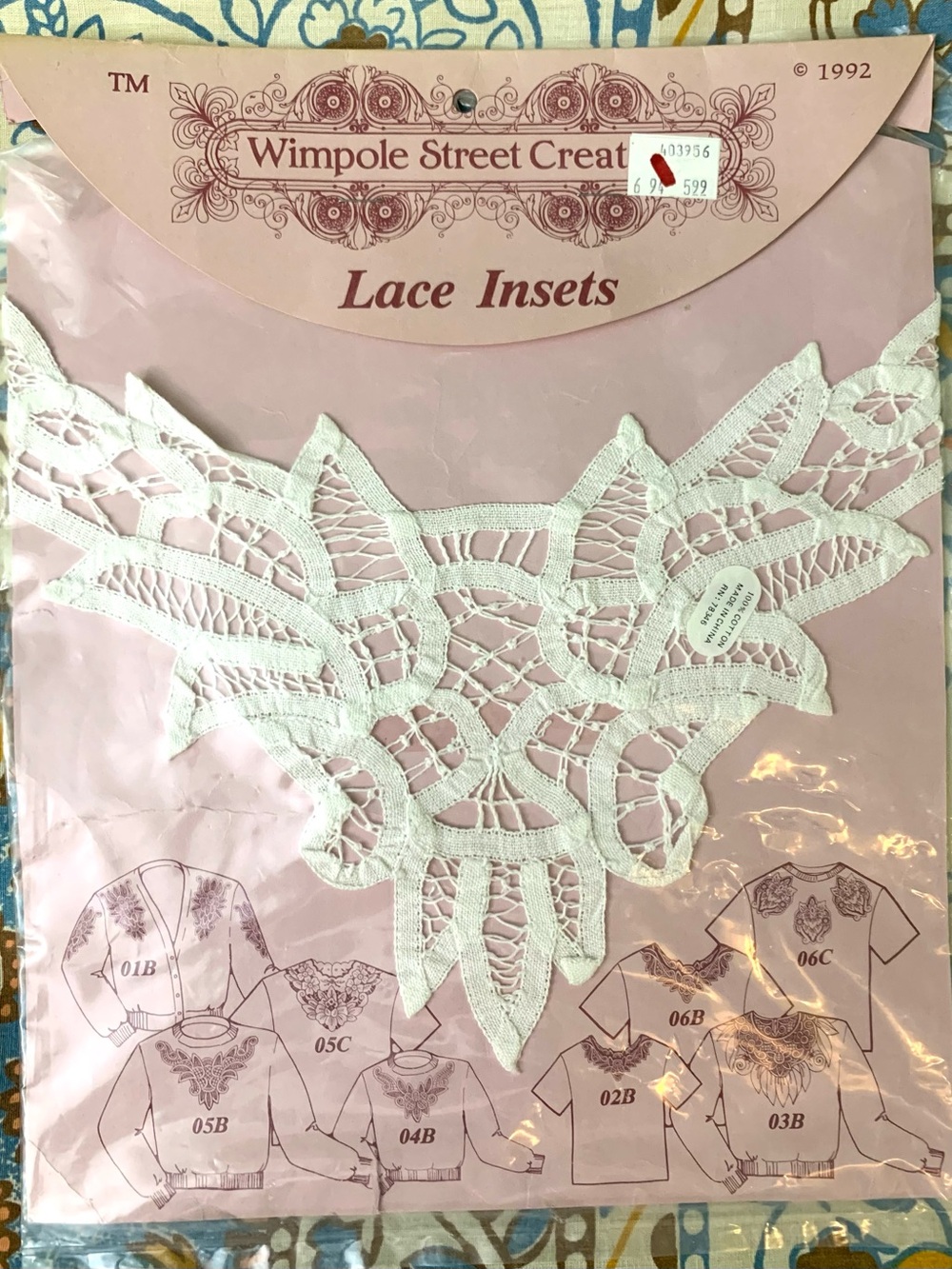 Vintage Wimpole Street Creations Lace Insets 100% Cotton Sew-On Applique